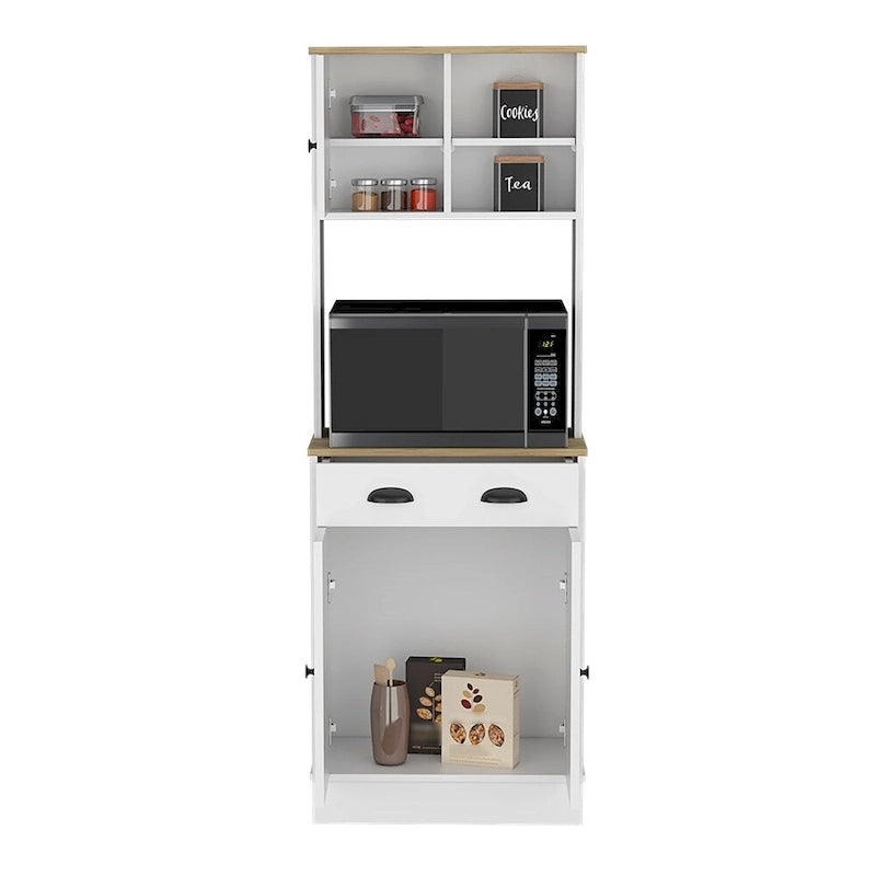 Soporte para microondas con 3 puertas y cajón, acabado blanco / macadamia