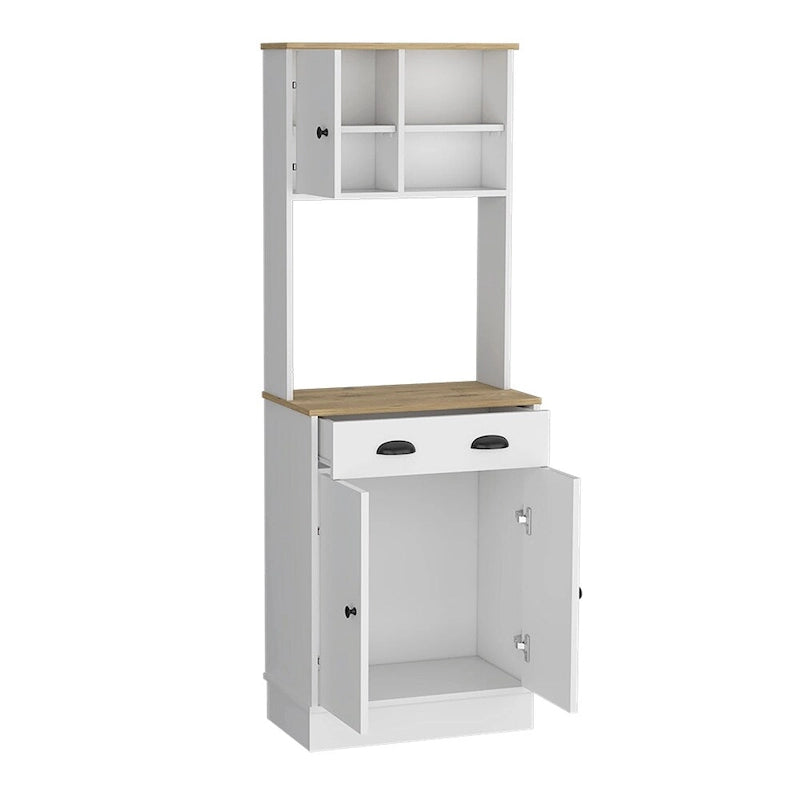 Soporte para microondas con 3 puertas y cajón, acabado blanco / macadamia