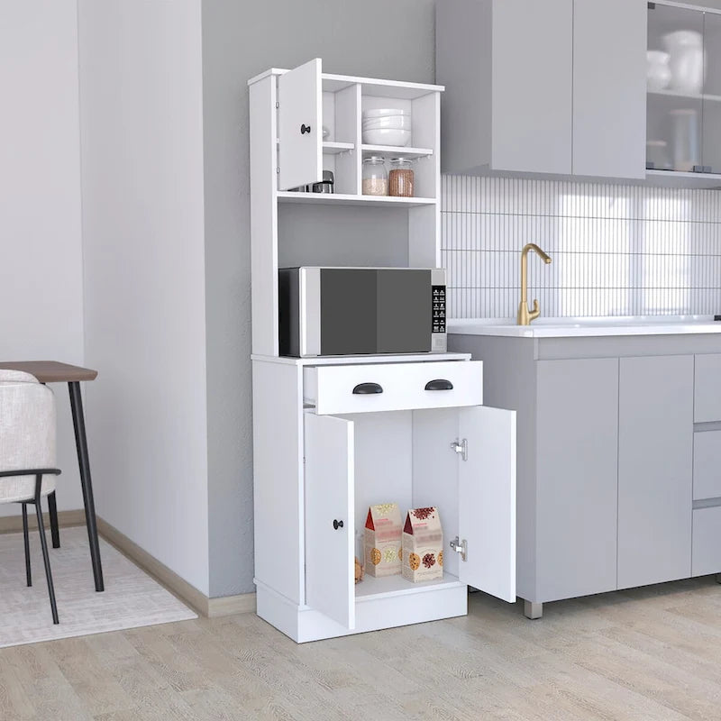 Soporte para microondas con 3 puertas y cajón, acabado blanco / macadamia