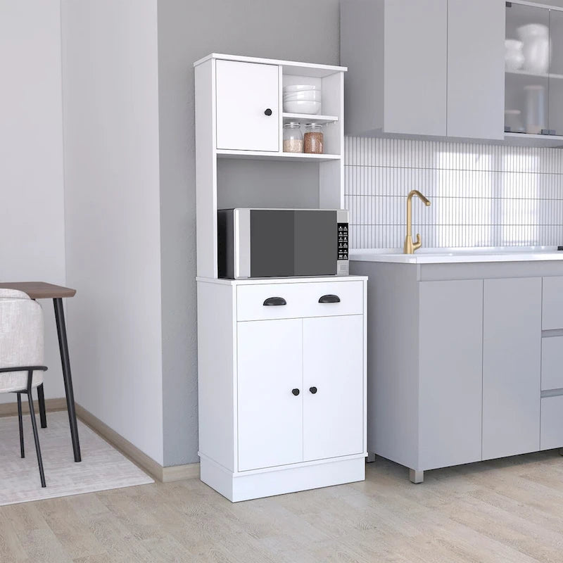 Soporte para microondas con 3 puertas y cajón, acabado blanco / macadamia
