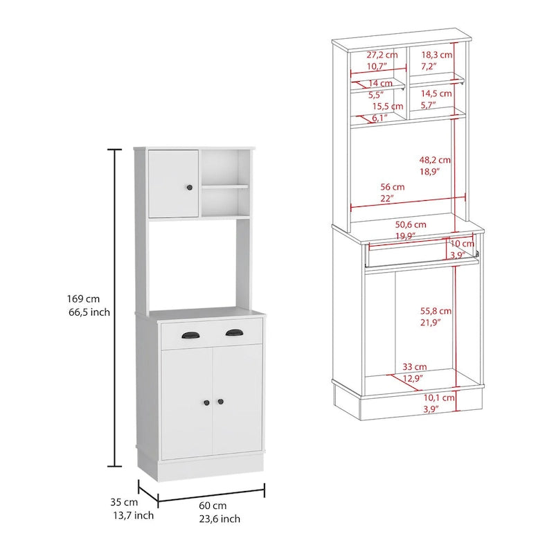 Soporte para microondas con 3 puertas y cajón, acabado blanco / macadamia