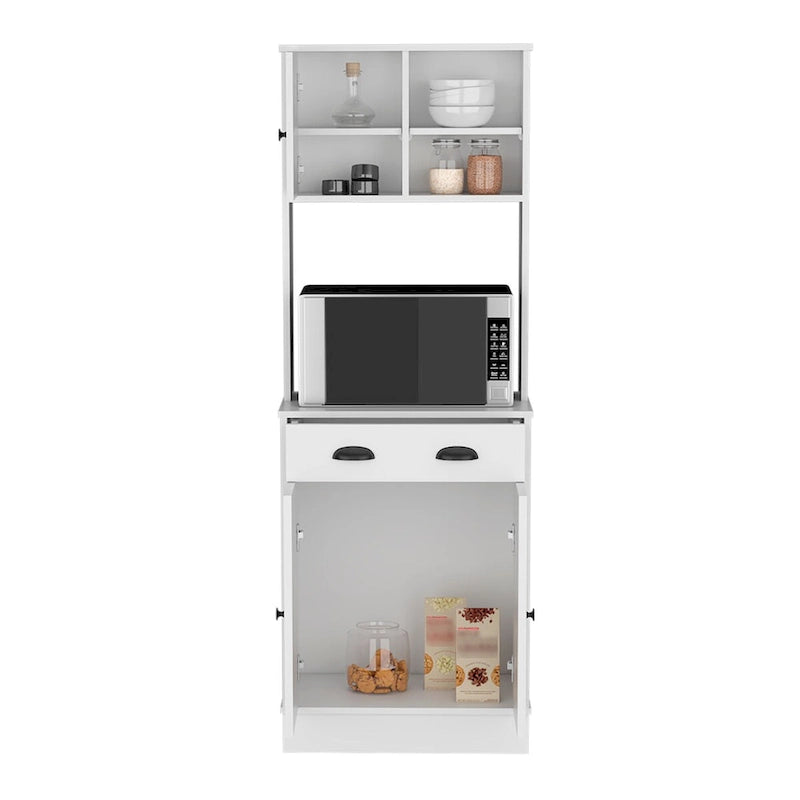 Soporte para microondas con 3 puertas y cajón, acabado blanco / macadamia