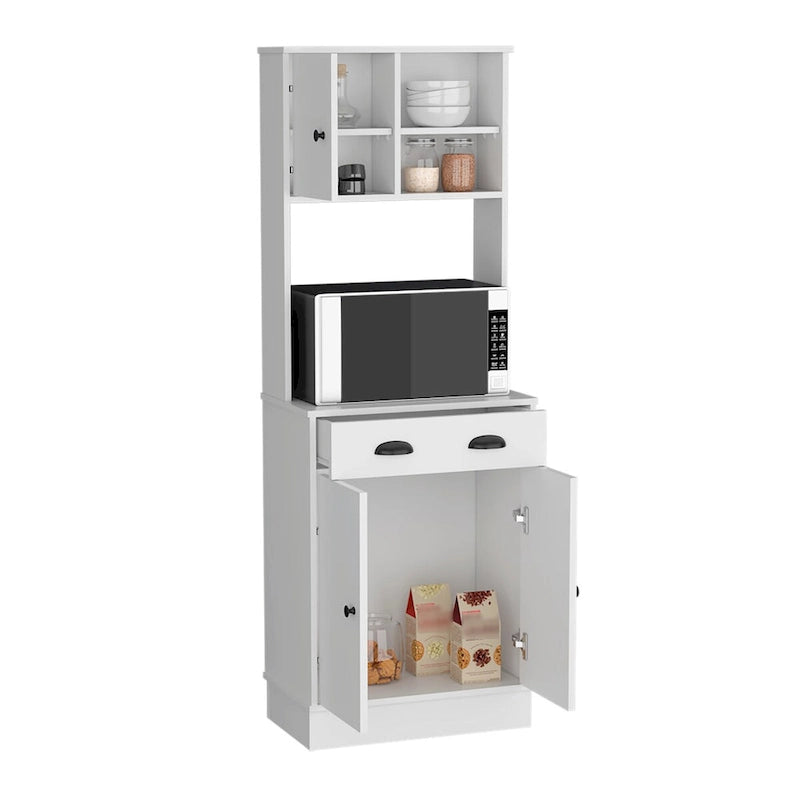 Soporte para microondas con 3 puertas y cajón, acabado blanco / macadamia