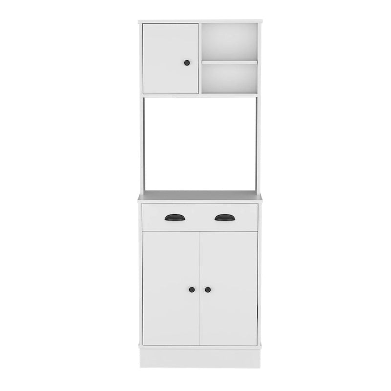 Soporte para microondas con 3 puertas y cajón, acabado blanco / macadamia