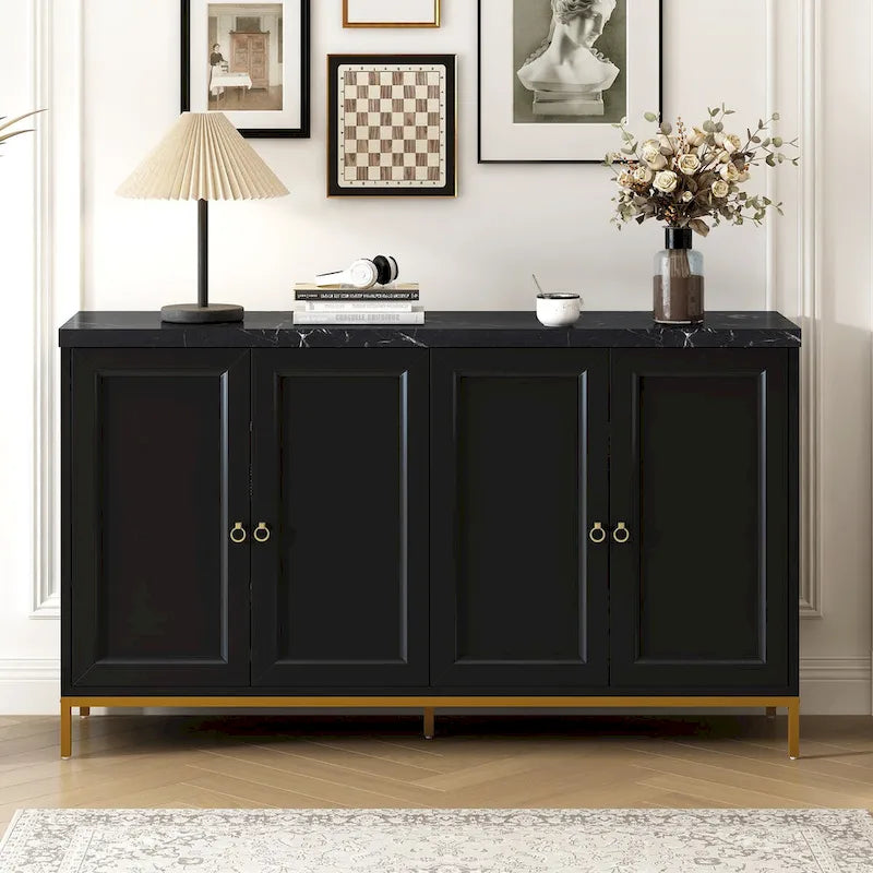 Modernes Sideboard mit vier Türen und Marmorimitat-Oberseite