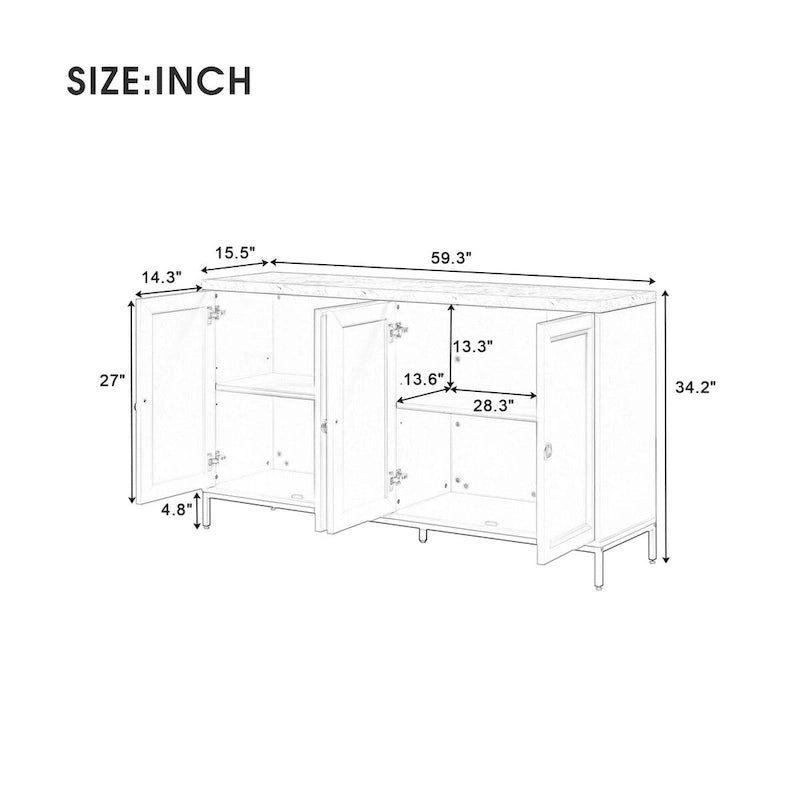Modernes Sideboard mit vier Türen und Marmorimitat-Oberseite