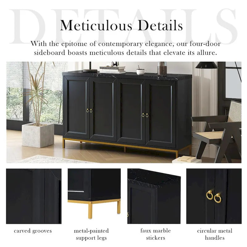Modernes Sideboard mit vier Türen und Marmorimitat-Oberseite