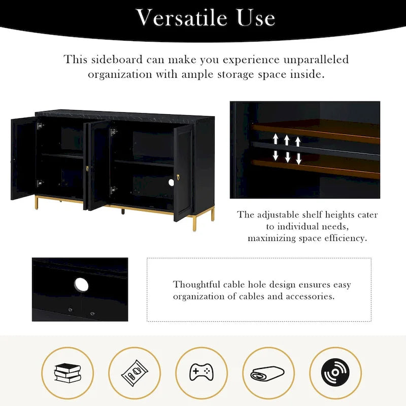 Modernes Sideboard mit vier Türen und Marmorimitat-Oberseite