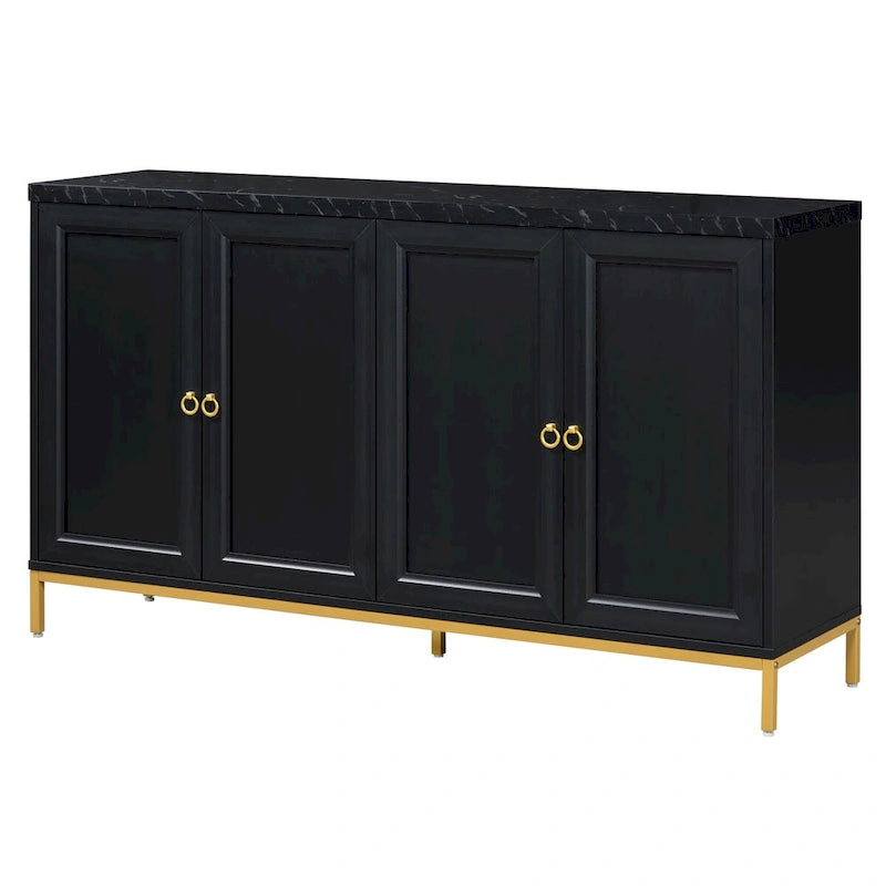 Modernes Sideboard mit vier Türen und Marmorimitat-Oberseite