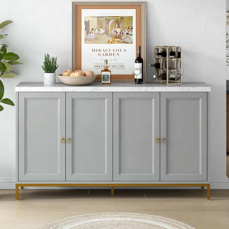 Modernes Sideboard mit vier Türen und Marmorimitat-Oberseite