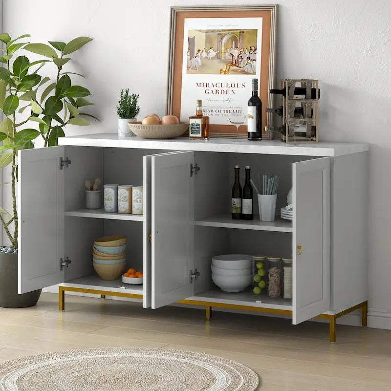 Modernes Sideboard mit vier Türen und Marmorimitat-Oberseite