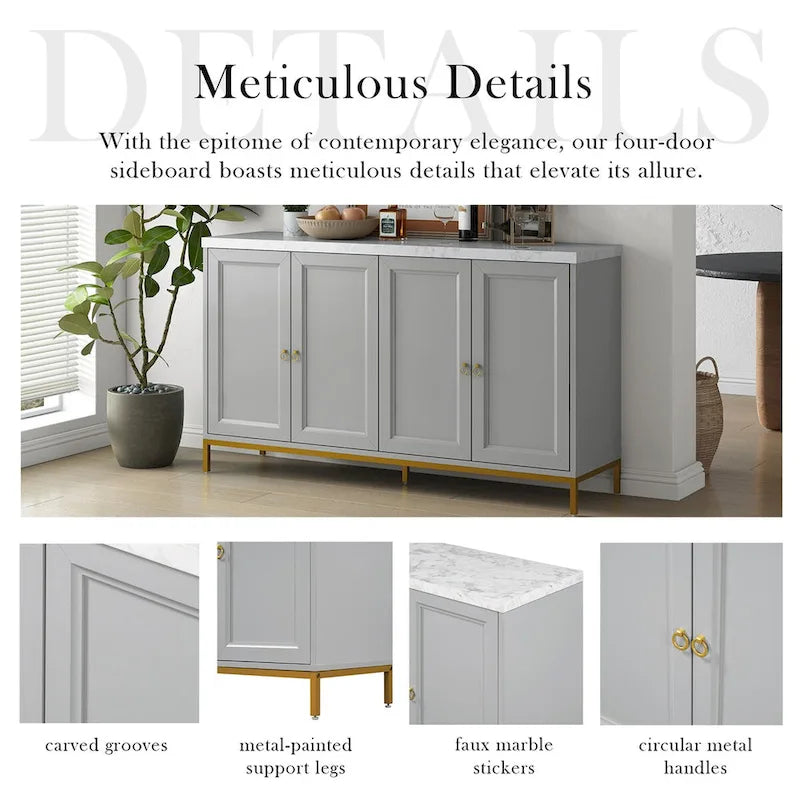 Modernes Sideboard mit vier Türen und Marmorimitat-Oberseite