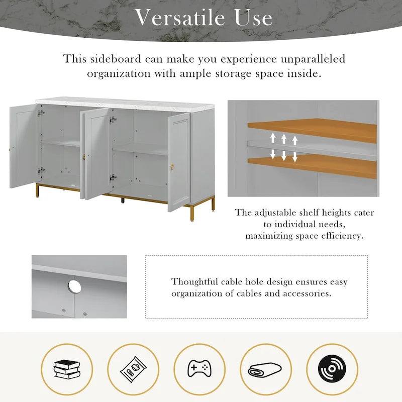 Modernes Sideboard mit vier Türen und Marmorimitat-Oberseite