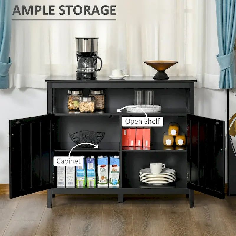 Credenza buffet a 2 ante con ripiano aperto e vani contenitore regolabili
