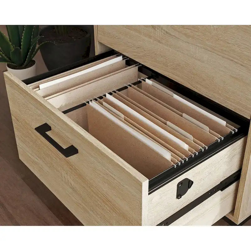 Archivador lateral de madera con 2 cajones y estructura metálica