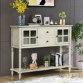 Sideboard im Landhausstil aus Holz und Glas mit Schubladen und unterem Regalboden