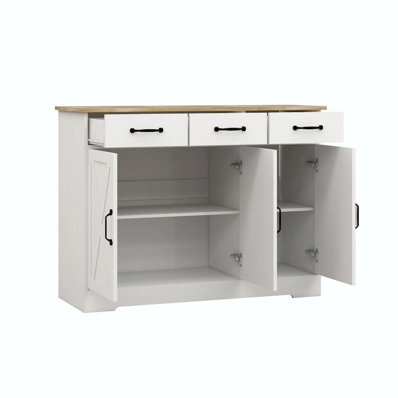 Weißes Sideboard im Landhausstil mit 3 Schubladen und 3 Türen