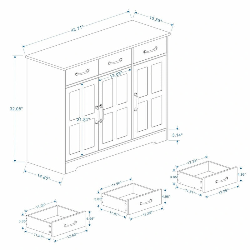 Weißes Sideboard im Landhausstil mit 3 Schubladen und 3 Türen