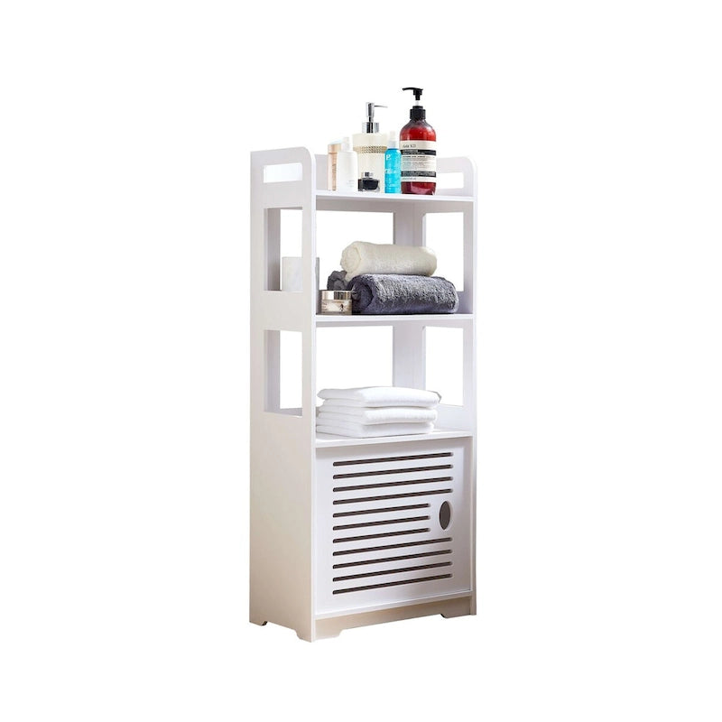Gabinete de piso blanco para baño con tres estantes