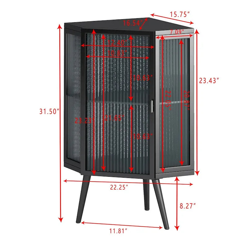 Eckschrank für den Boden mit Tür aus gehärtetem Glas und Einlegeböden