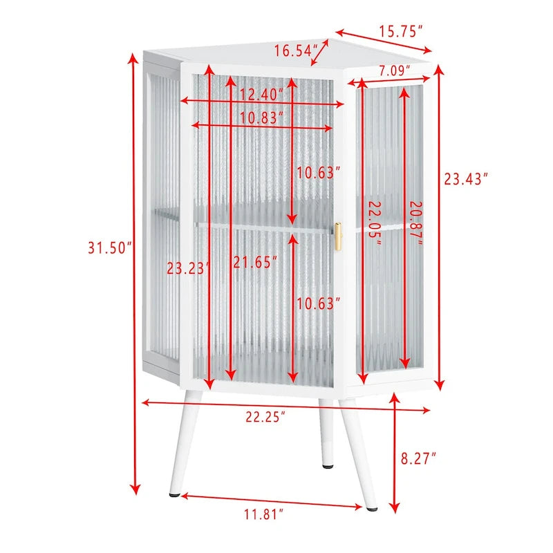 Eckschrank für den Boden mit Tür aus gehärtetem Glas und Einlegeböden
