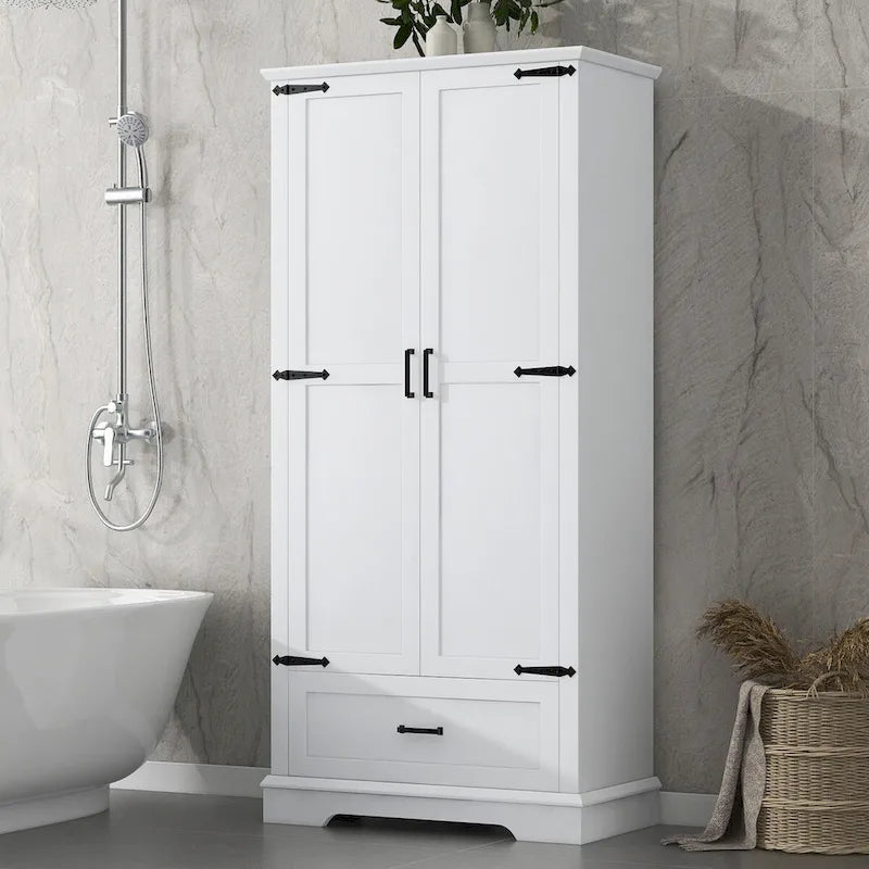 Mobile alto contenitore da bagno in MDF bianco con due ante e un cassetto