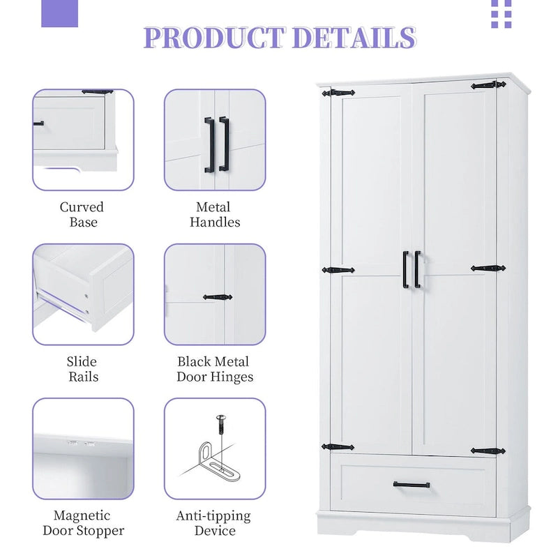 Mobile alto contenitore da bagno in MDF bianco con due ante e un cassetto