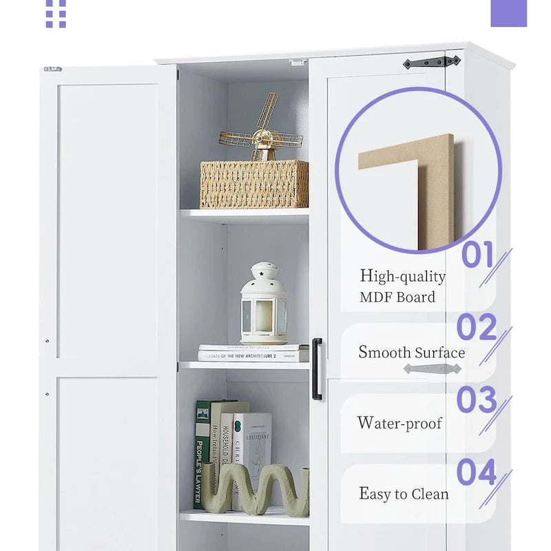 Armario alto blanco de MDF para baño con dos puertas y un cajón