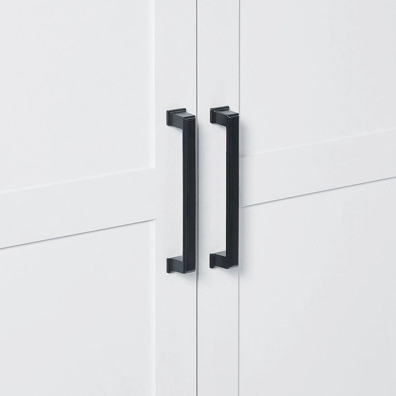 Armario alto blanco de MDF para baño con dos puertas y un cajón