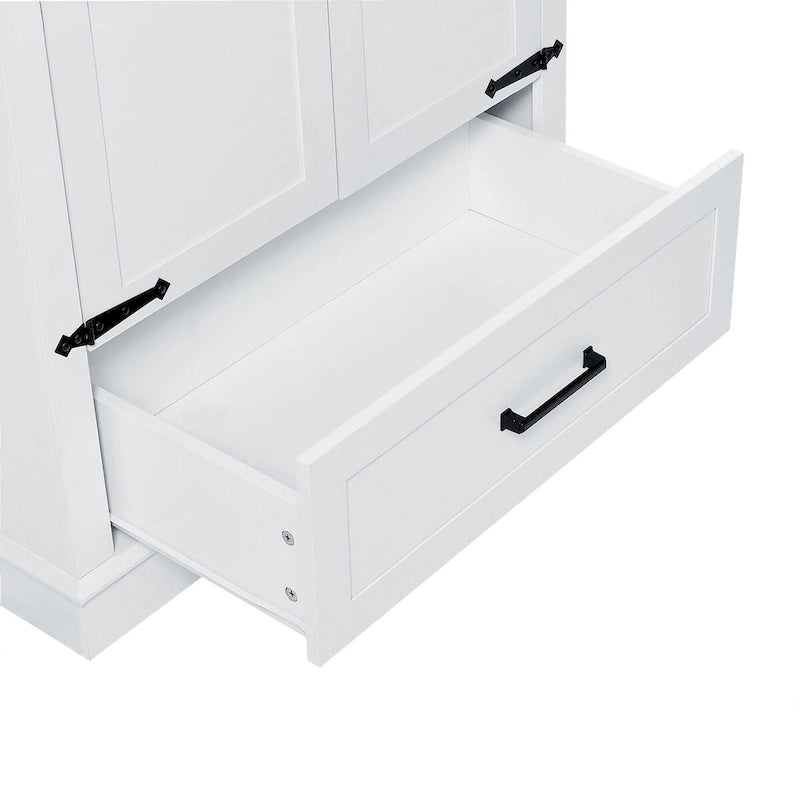 Armario alto blanco de MDF para baño con dos puertas y un cajón