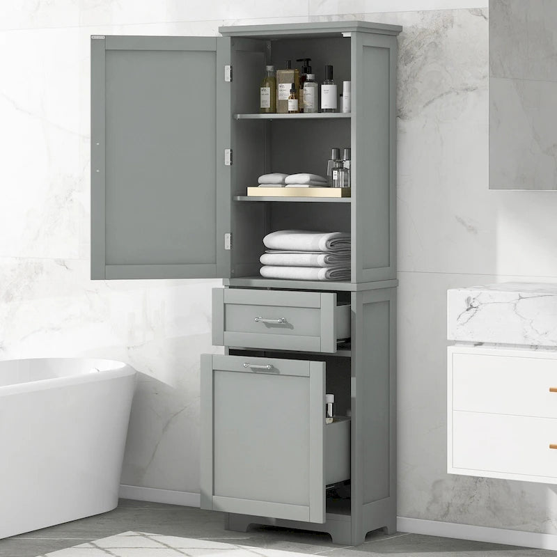 Armario alto de almacenamiento para baño con cajones y estante ajustable