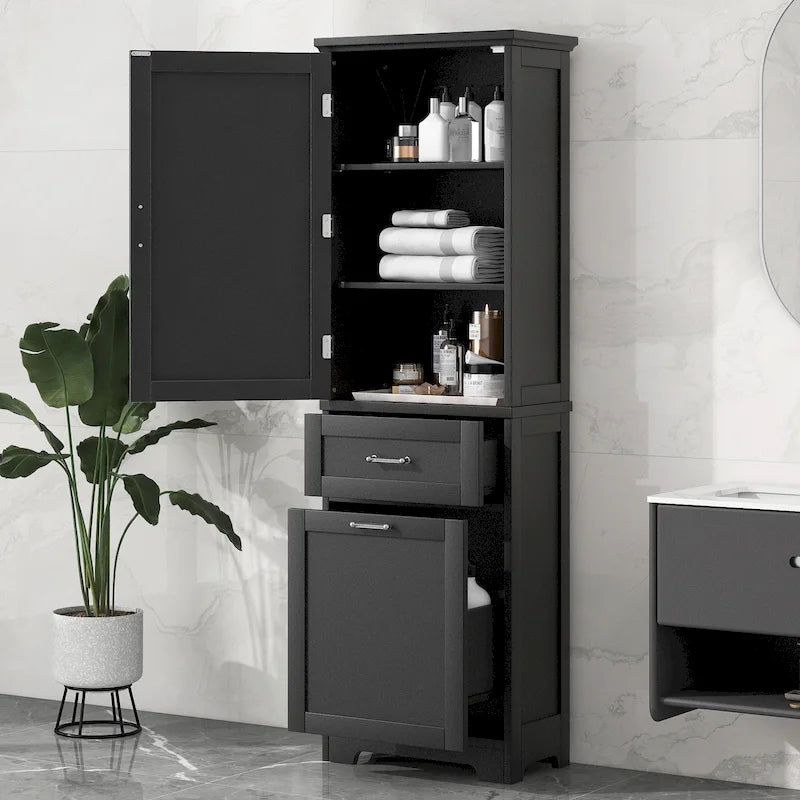 Mobile alto da bagno con cassetti e ripiano regolabile