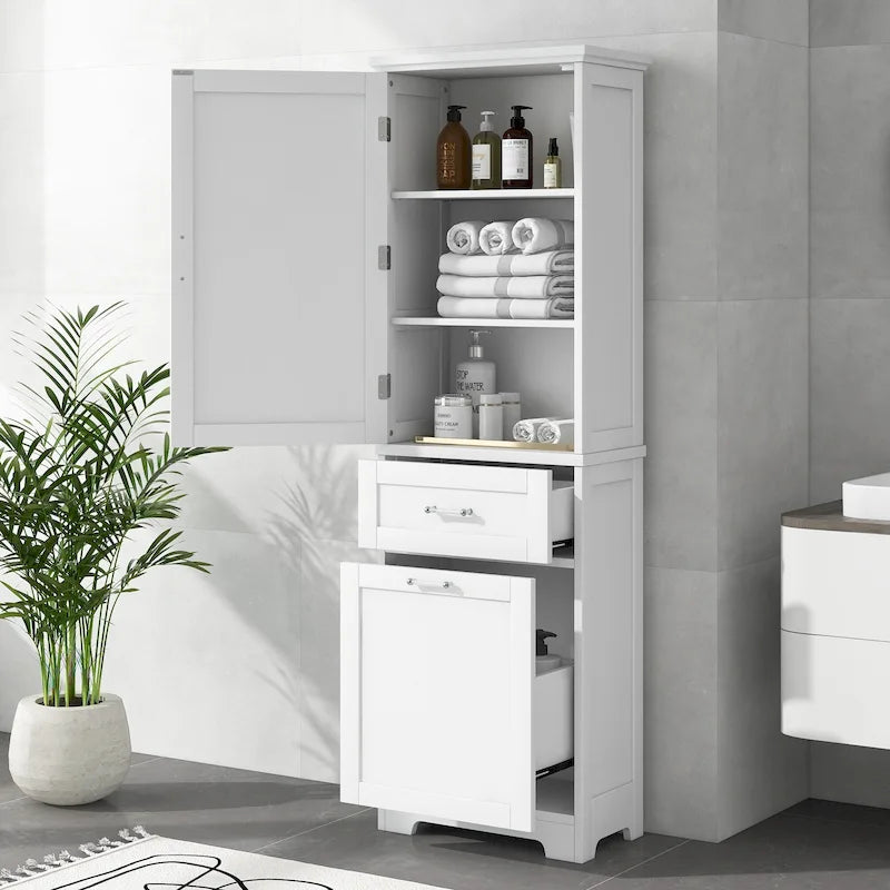 Mobile alto da bagno con cassetti e ripiano regolabile