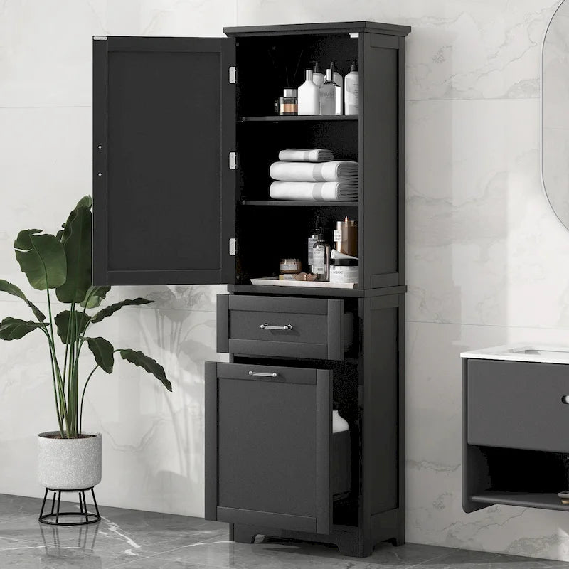 Armario alto de almacenamiento para baño con cajones y estante ajustable