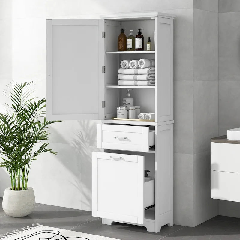 Armario alto de almacenamiento para baño con cajones y estante ajustable