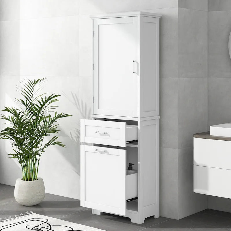 Armario alto de almacenamiento para baño con cajones y estante ajustable