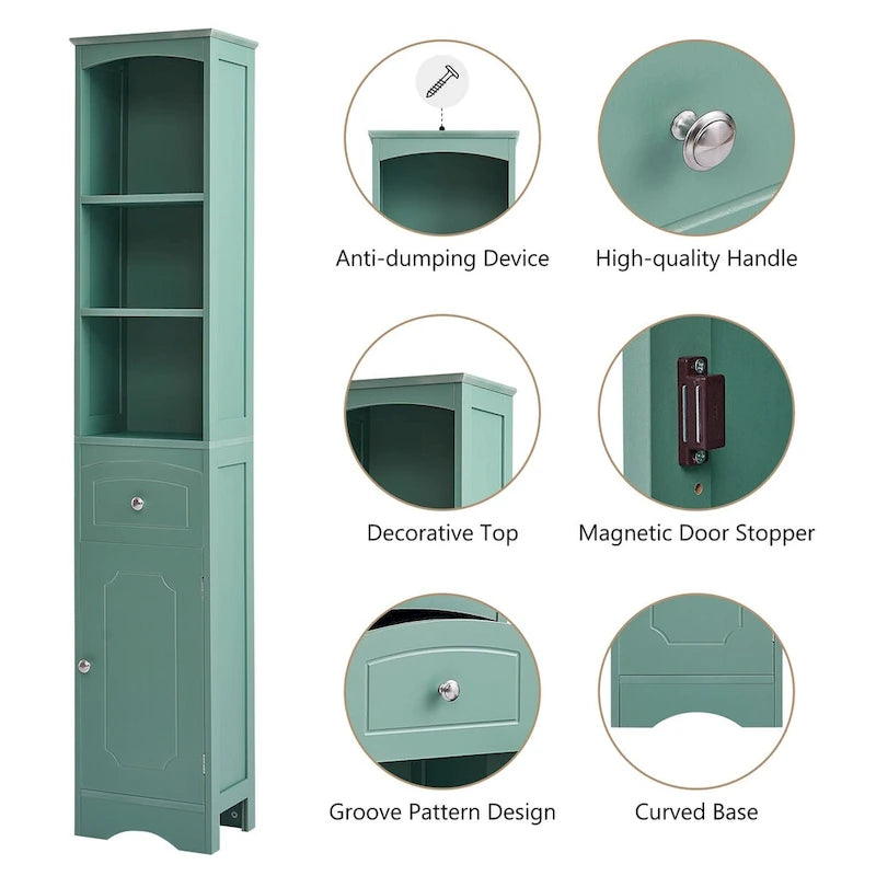 Mobile contenitore da bagno alto e stretto con cassetto e ripiano regolabile