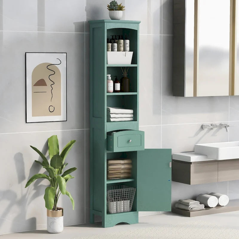 Mobile contenitore da bagno alto e stretto con cassetto e ripiano regolabile