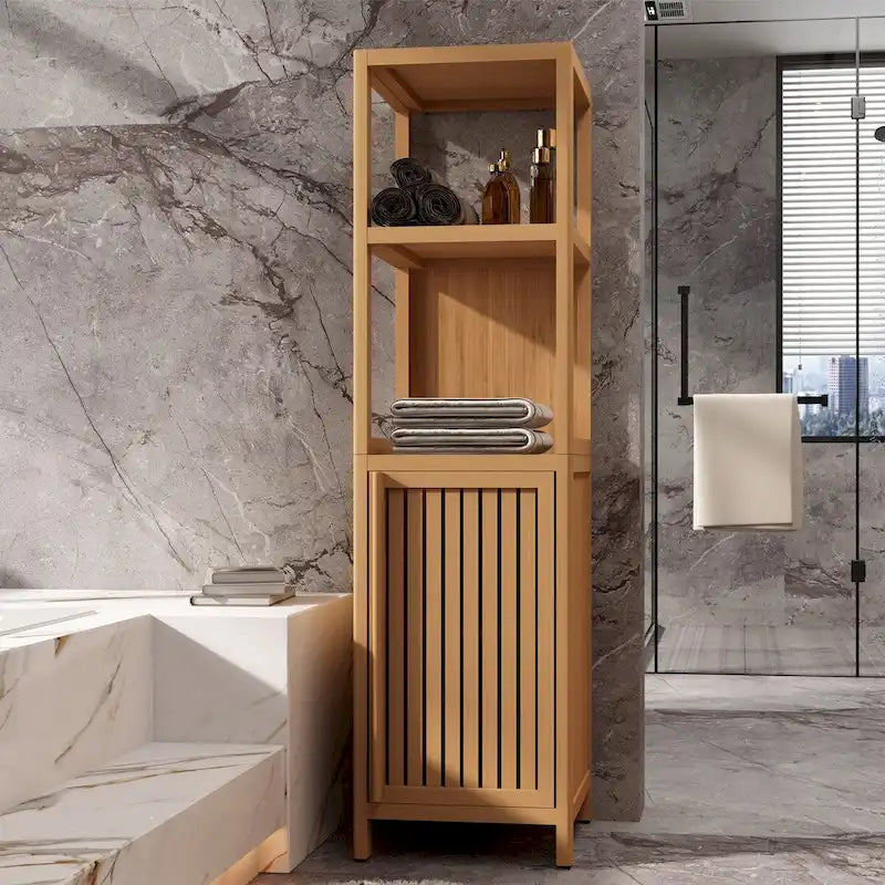 Armario alto de bambú para baño y sala de estar