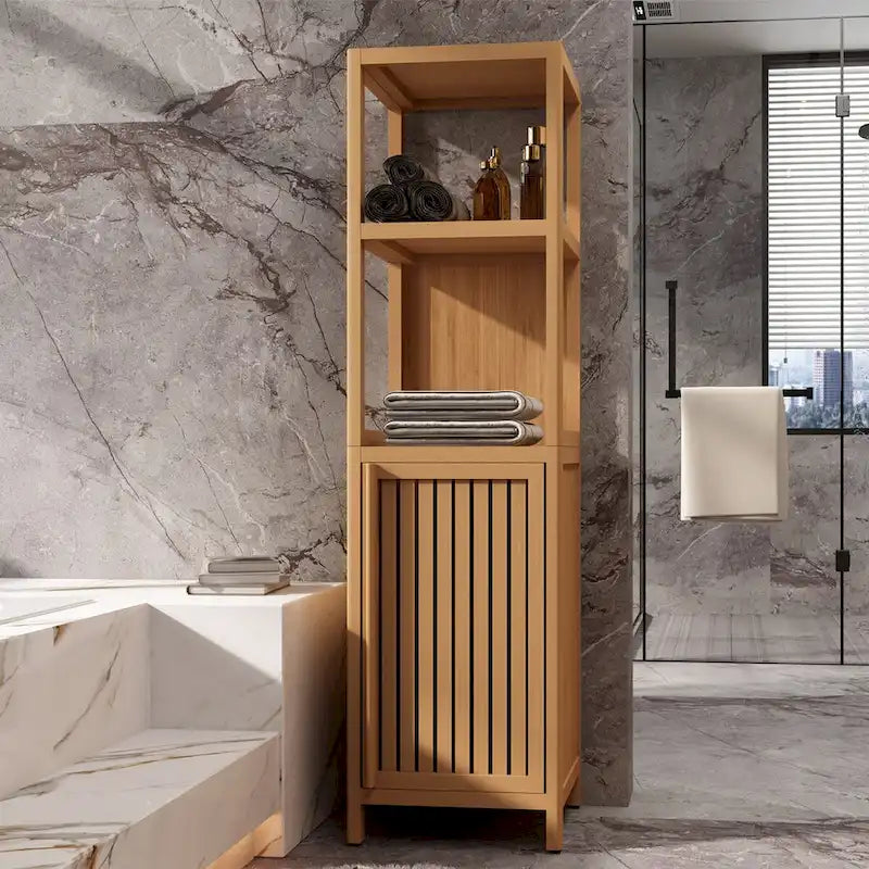 Armario alto de bambú para baño y sala de estar