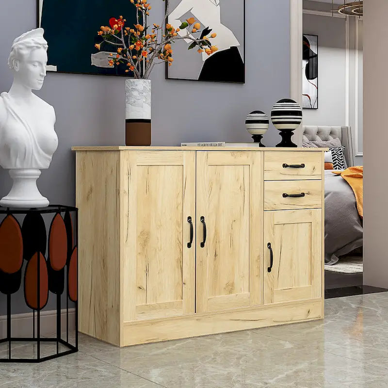 Aparador buffet de madera con 3 puertas y 2 cajones