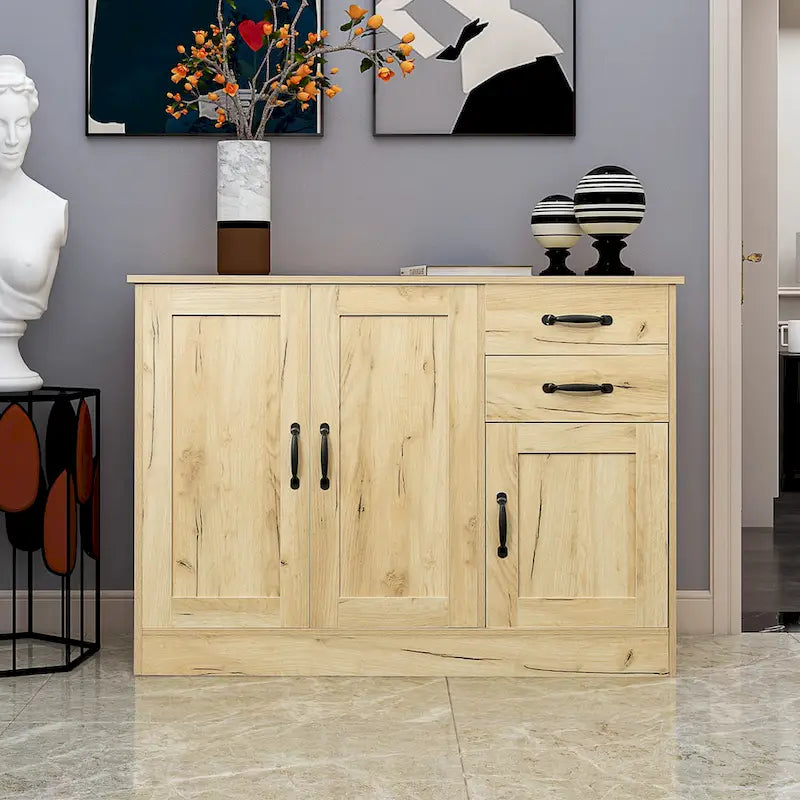 Aparador buffet de madera con 3 puertas y 2 cajones