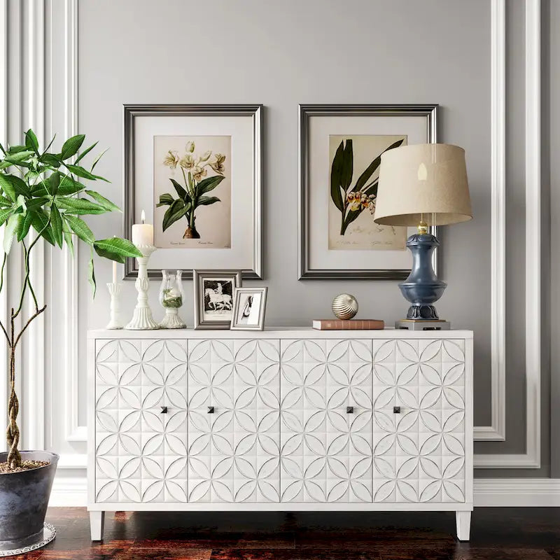 4 Door Wooden Cabinet Sideboard for Living Room