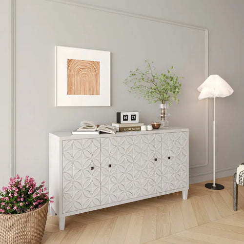 Sideboard-Schrank mit 4 Türen in weiß gewaschener Optik und verstellbaren Regalböden